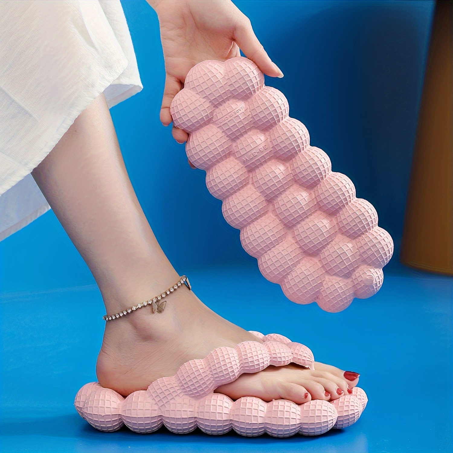 womens platform bubble flip flops solid color indoor eva slide shoes casual outdoor beach slides details 2